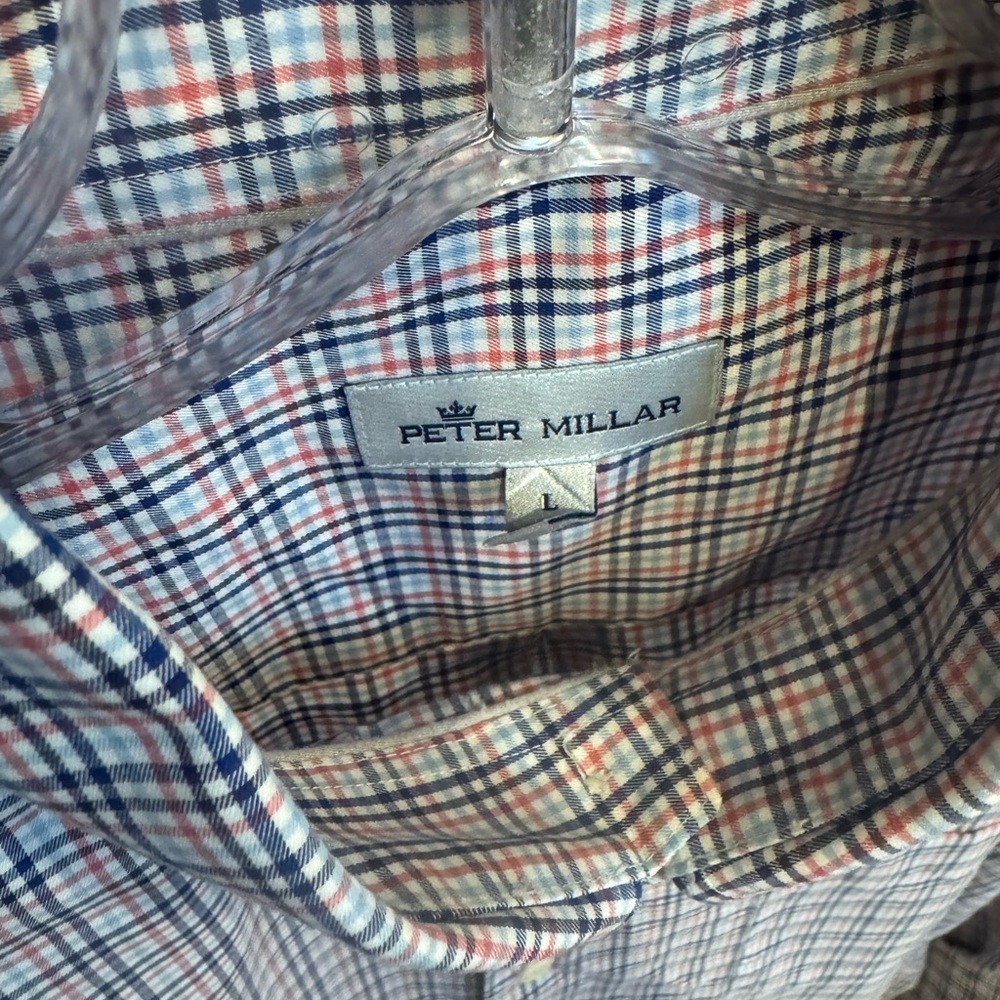 Peter Millar Men's Blue and Red Plaid Shirt